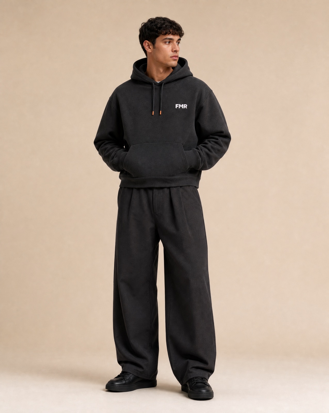 FMR charcoal sweat set on a male model